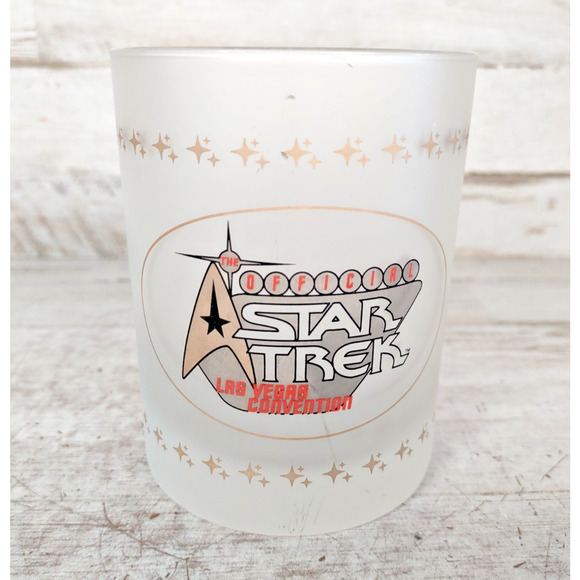 Vintage Official Star Trek Las Vegas Convention 2002 Frosted Glass Tumbler 4.25" - Picture 1 of 6